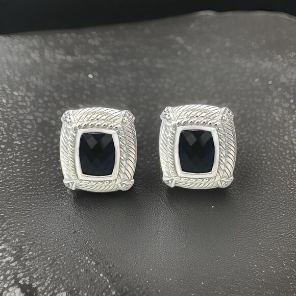 Judith Ripka Estate Onyx Omega Back Earrings Sterling Silver 14 Grams JR1 - Picture 5 of 14